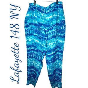 LAFAYETTE‎ 148 NEW YORK Silk Tie Dye Blue Watercolor Summer Ankle Pants, Size 16